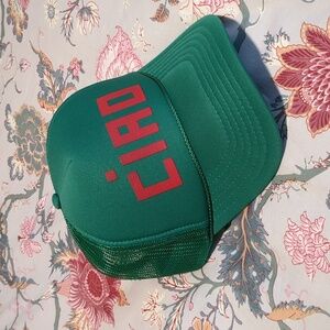 Clare V CiAO Trucker Hat Green + Poppy Red like new